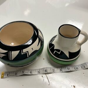 signed handpainted southwestern Navajo pottery two pieces vintage